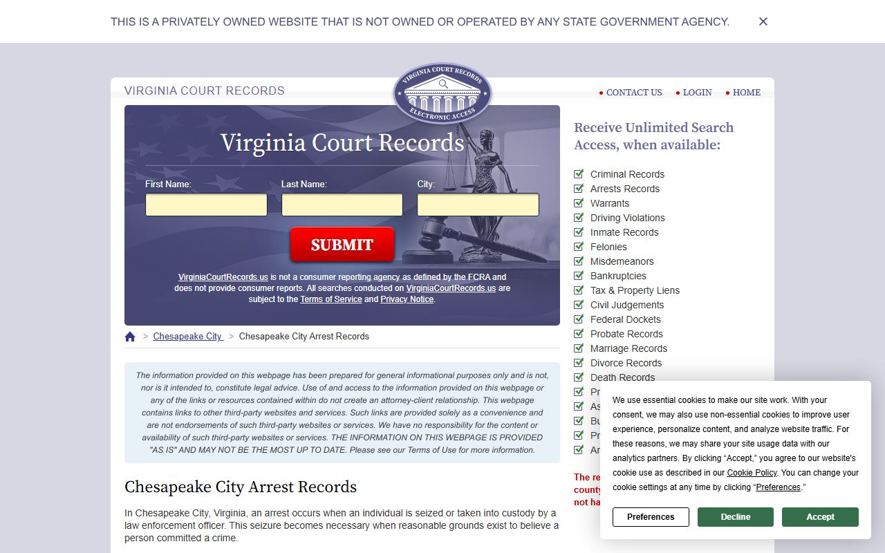 Chesapeake released inmates arrest records page
