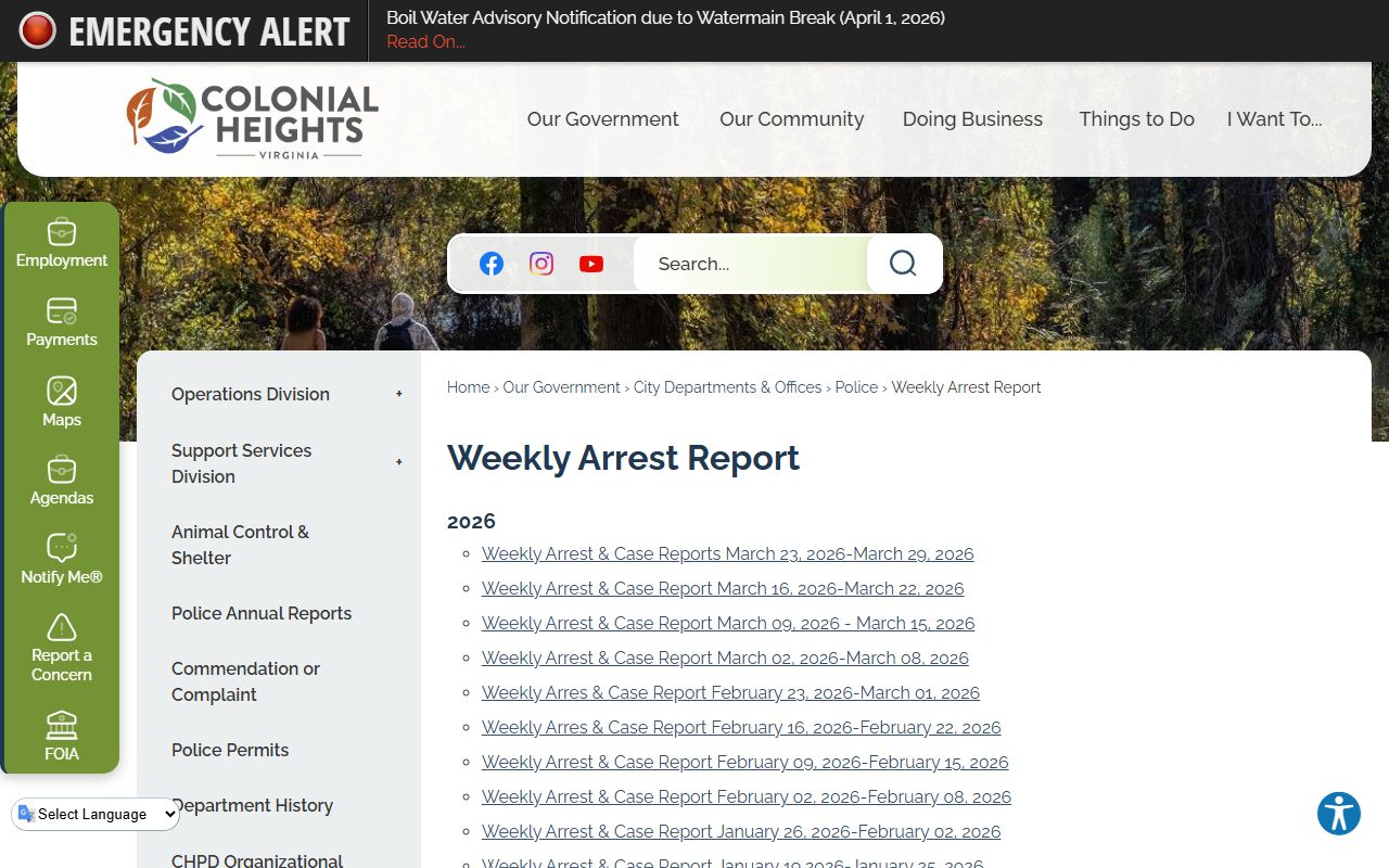 Colonial Heights released inmates weekly arrest report