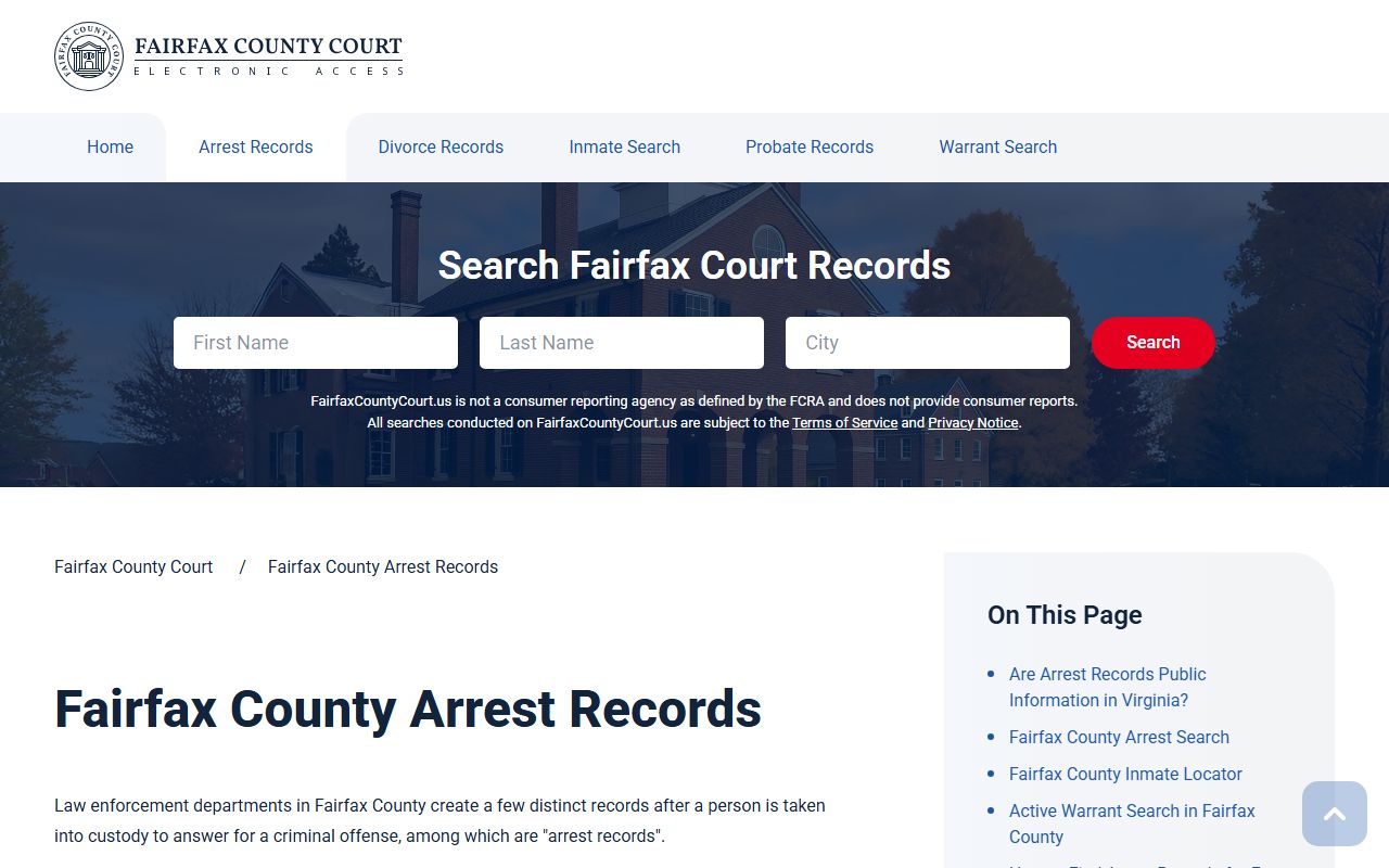 Fairfax released inmates arrest records portal