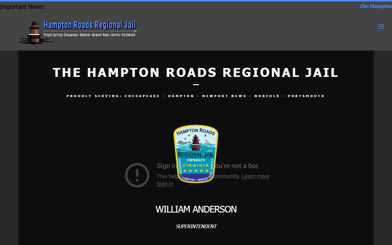 Hampton released inmates regional jail portal