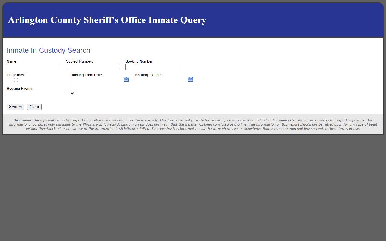 Arlington County released inmates Inmate Query System