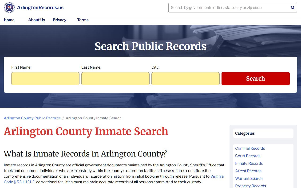 Arlington County released inmates inmate search guide