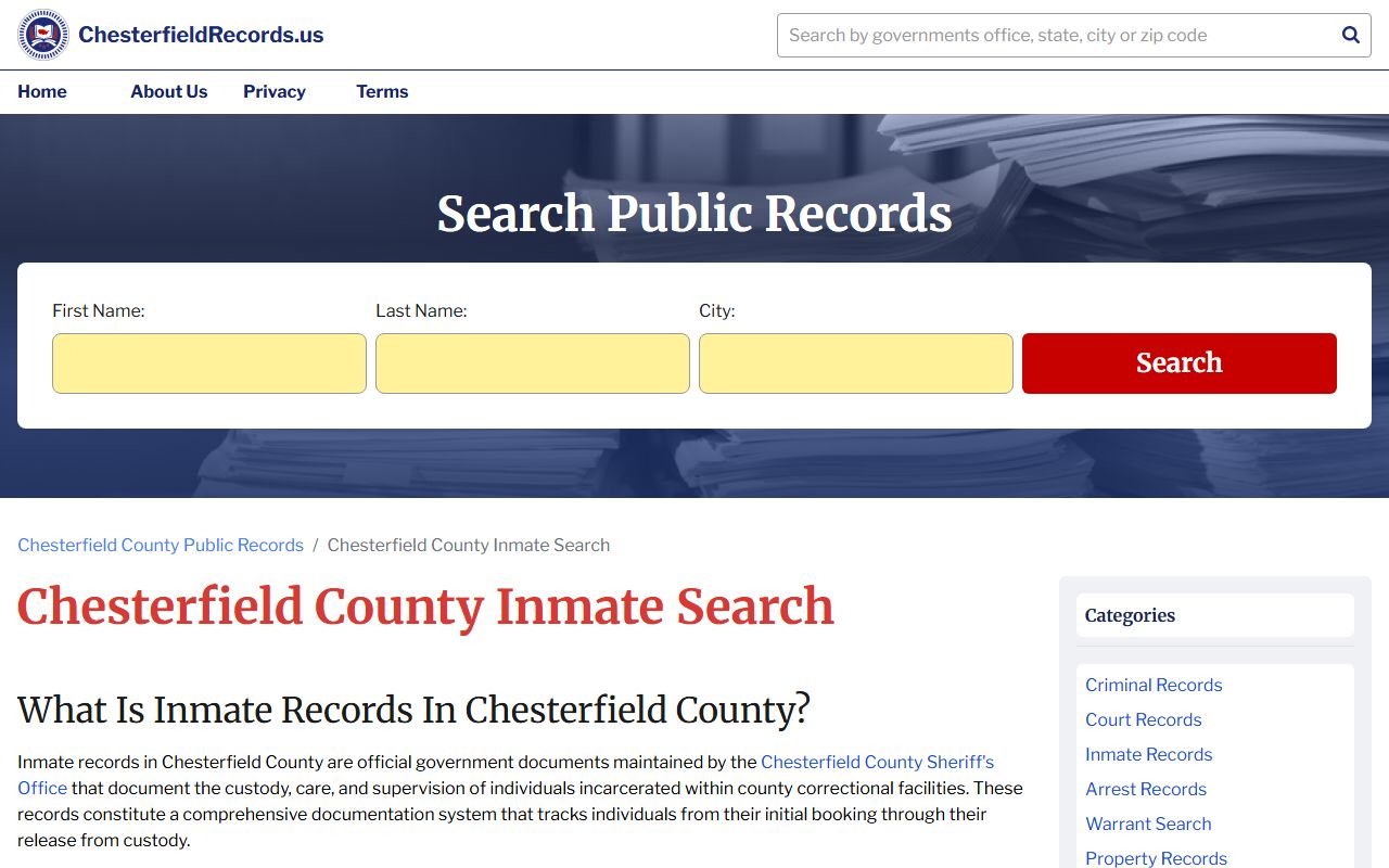 Chesterfield County released inmates search guide