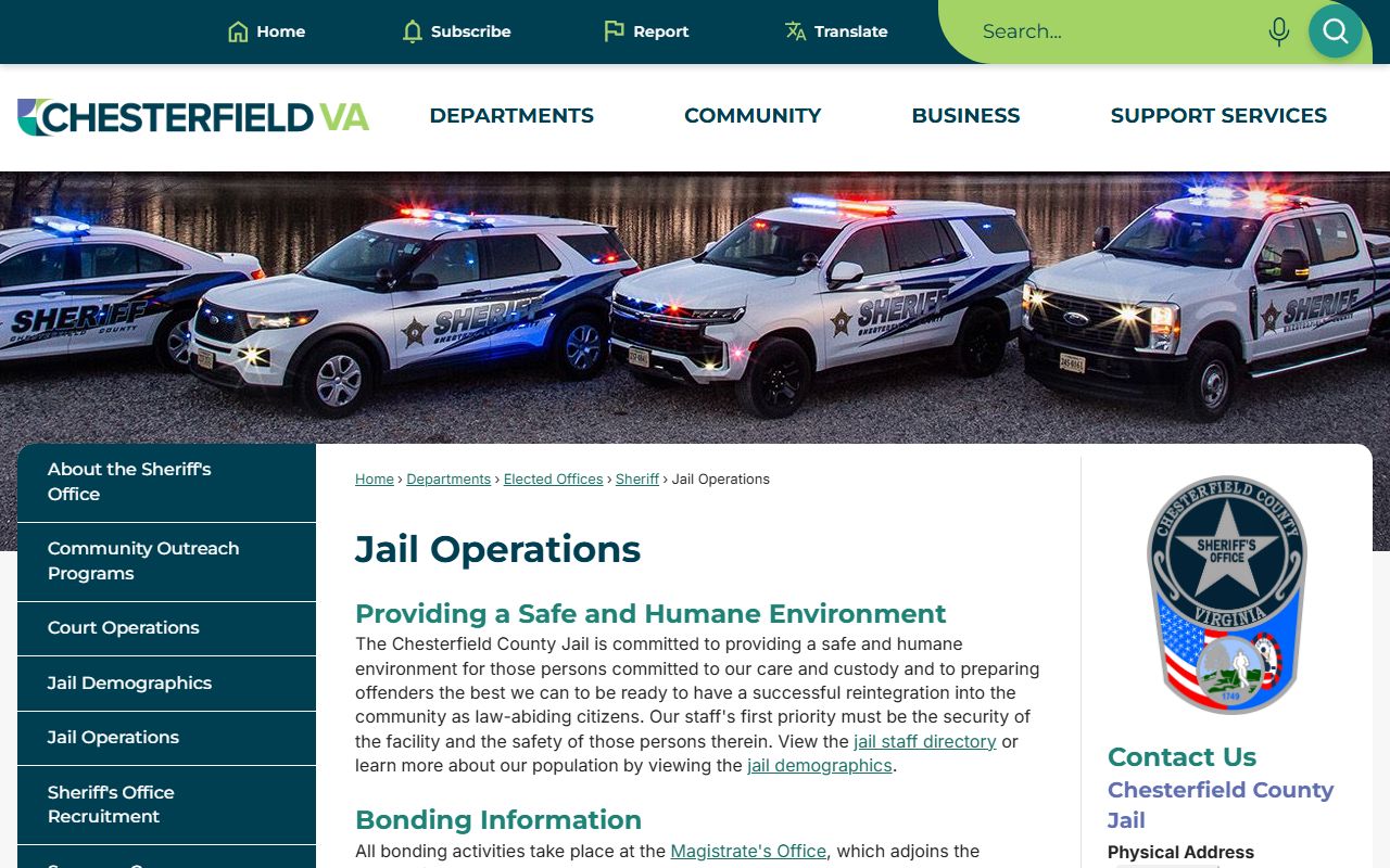 Chesterfield County released inmates jail operations page
