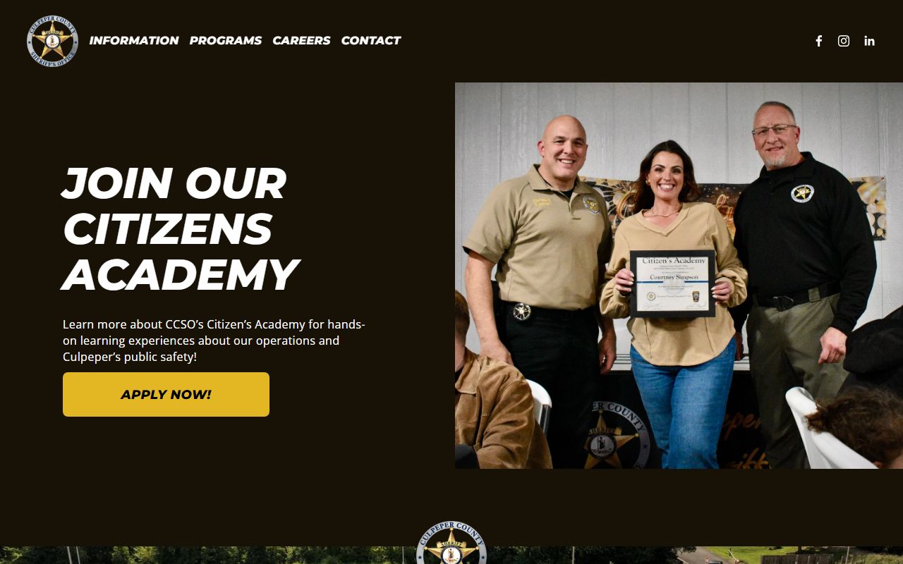 Culpeper County released inmates Sheriff Office page