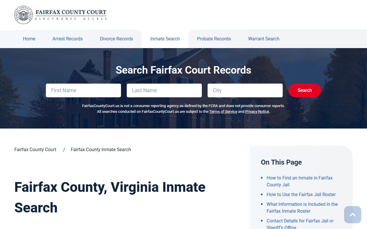Fairfax County released inmates inmate search guide