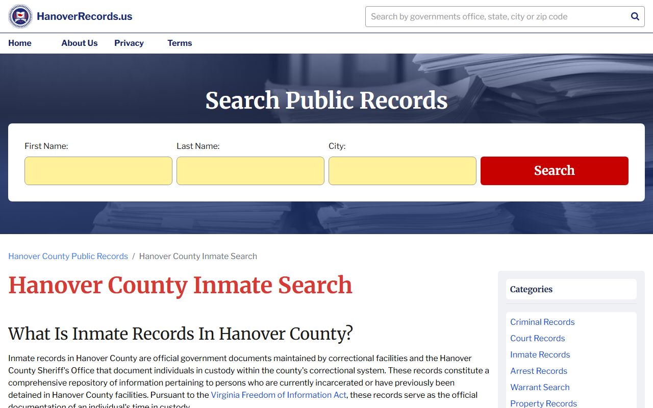 Hanover County released inmates inmate search guide