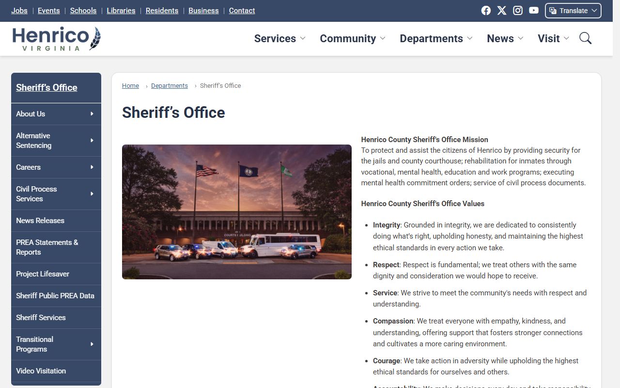 Henrico County released inmates Sheriff Office page