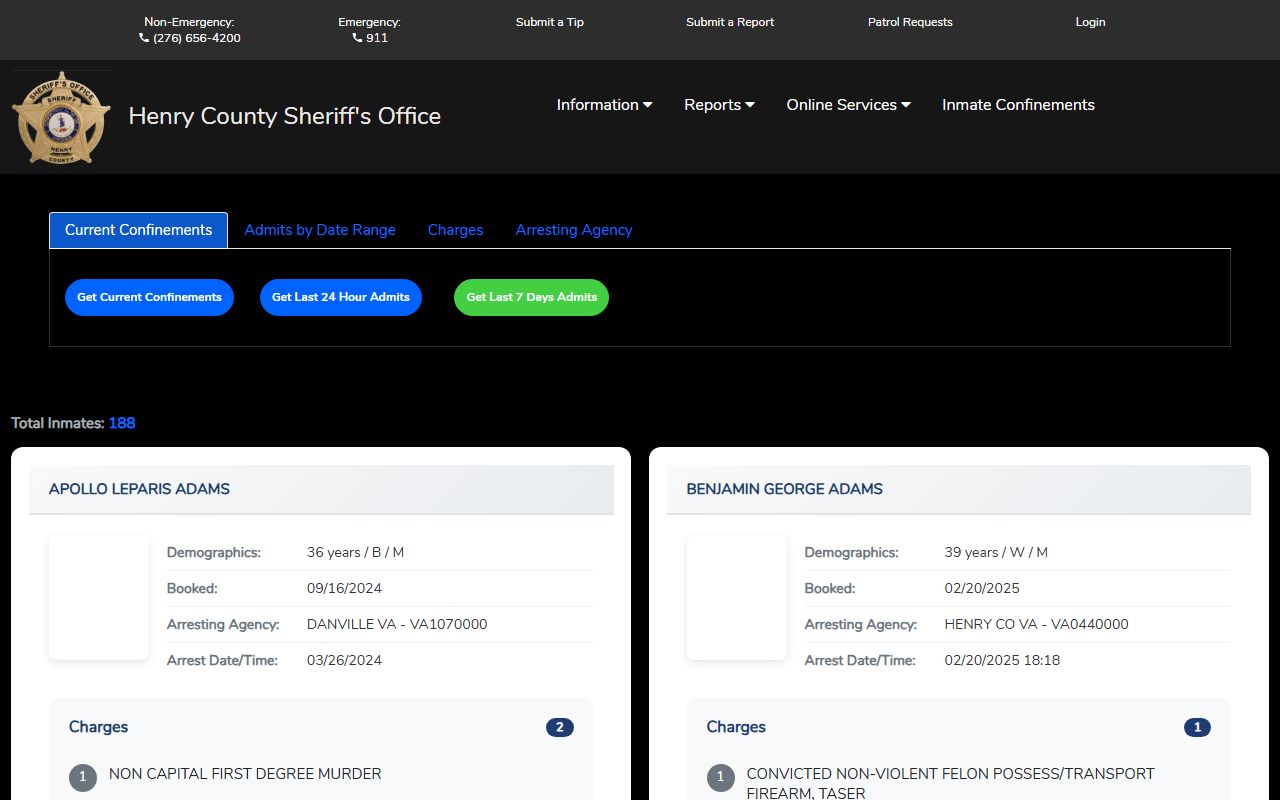 Henry County released inmates booking search portal