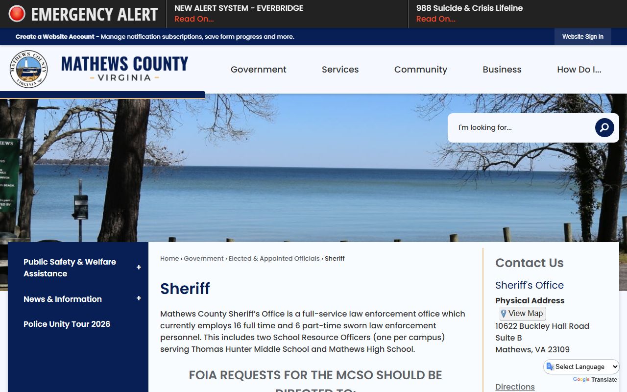 Mathews County released inmates Sheriff page