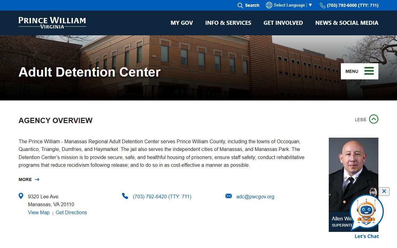 Prince William County released inmates Adult Detention Center page