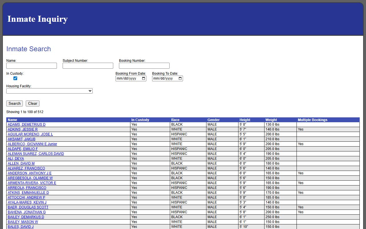 Prince William County released inmates inmate inquiry tool