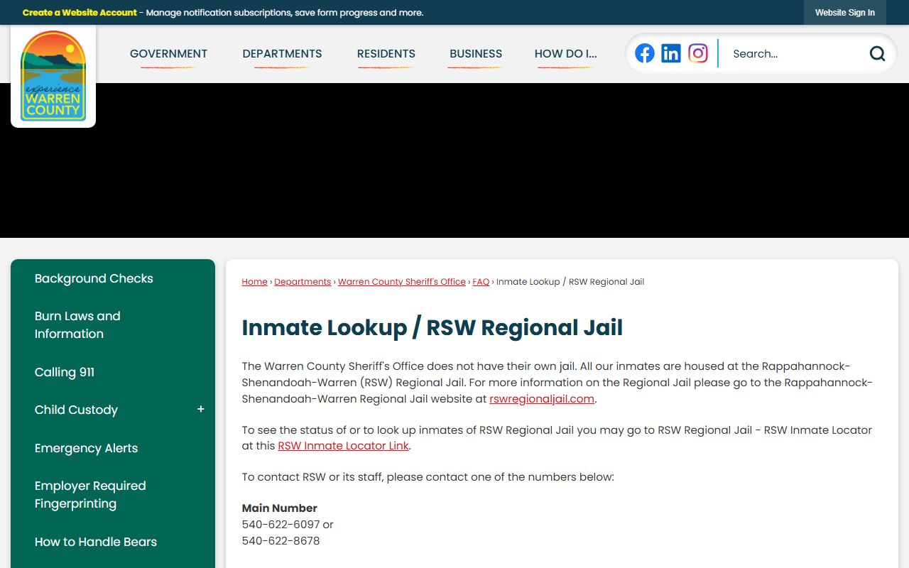 Rappahannock County released inmates RSW jail lookup page