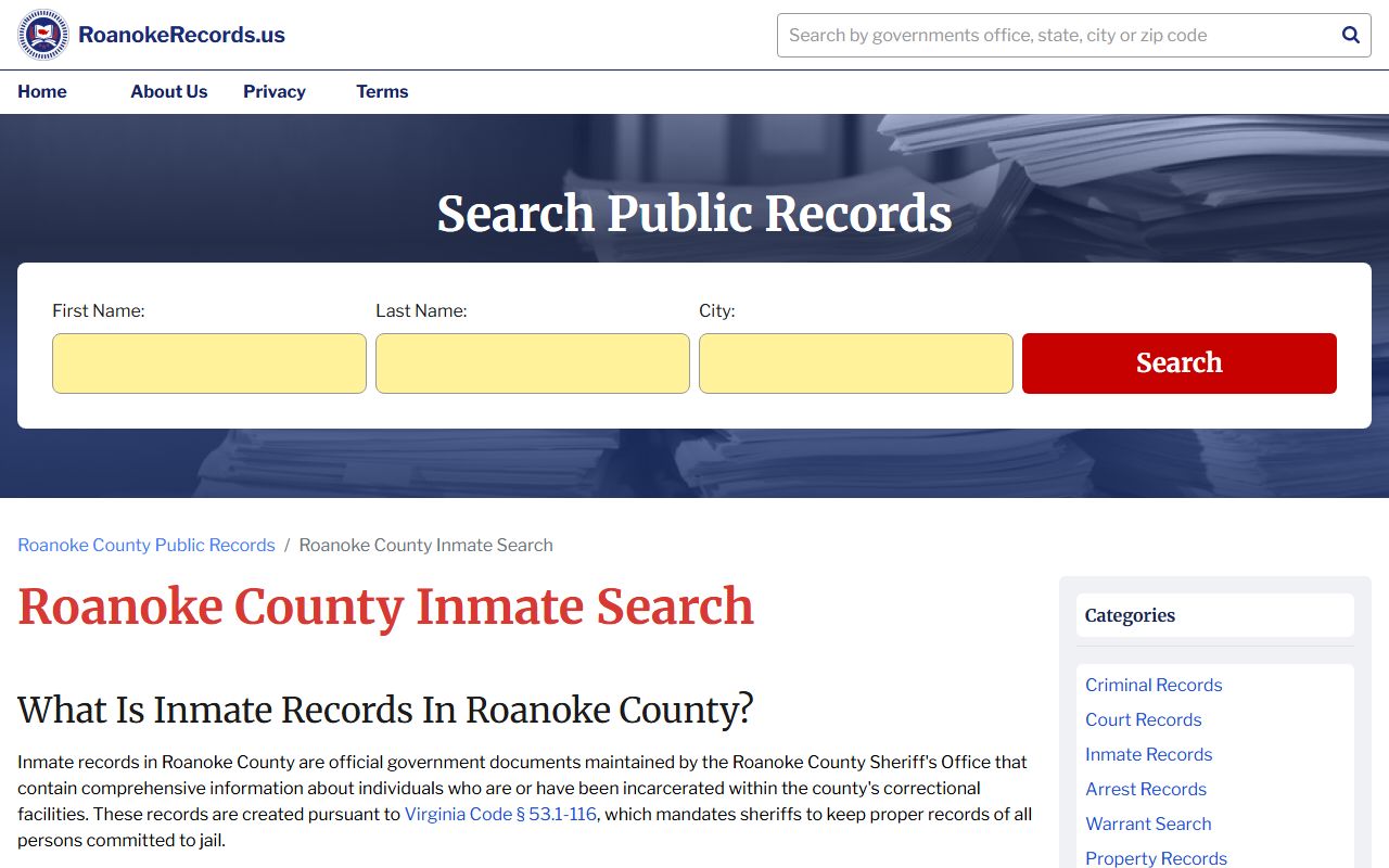 Roanoke County released inmates inmate search guide