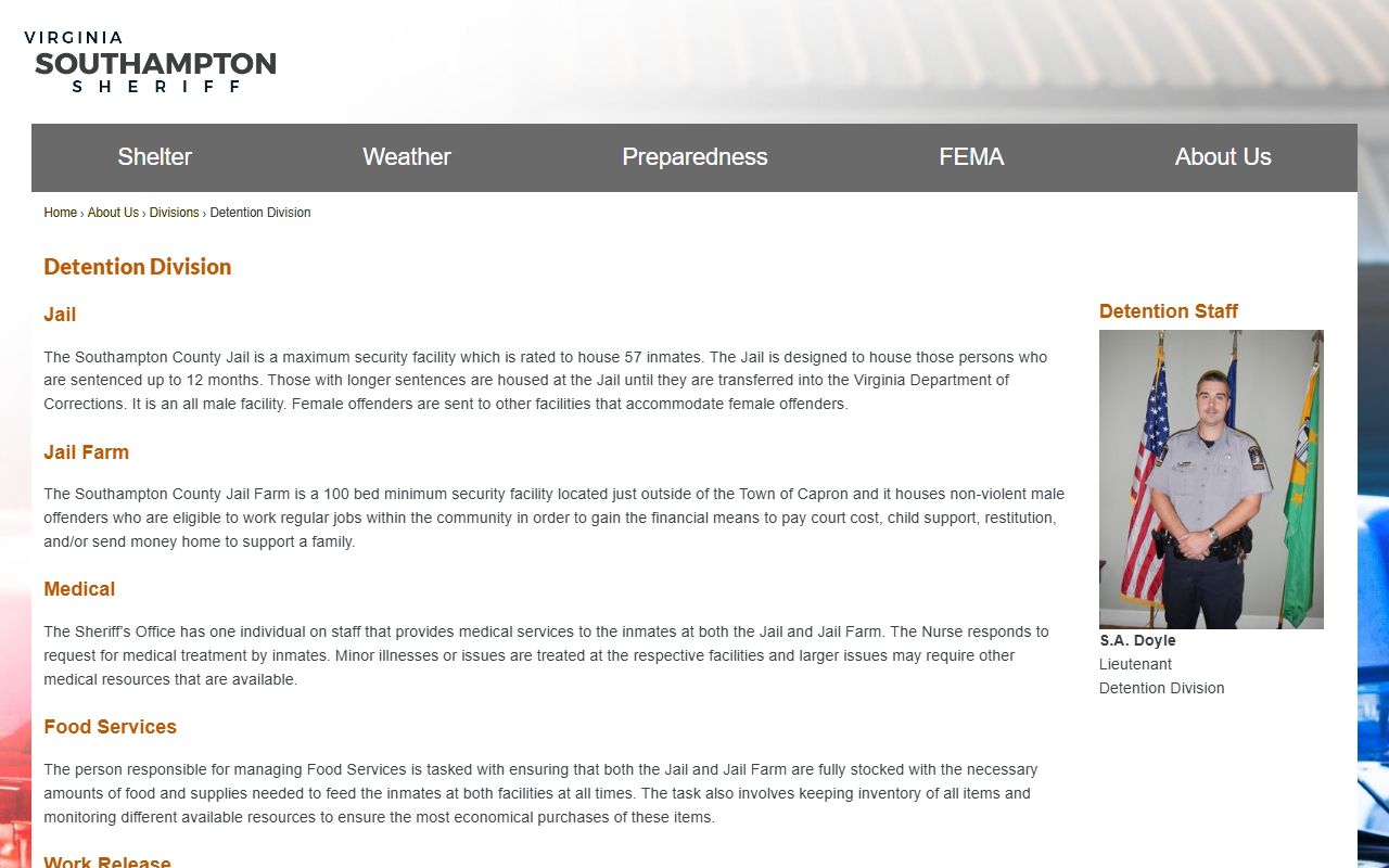 Southampton County released inmates Detention Division page