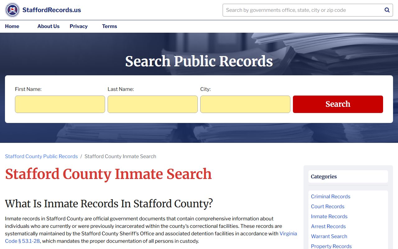 Stafford County released inmates inmate search guide