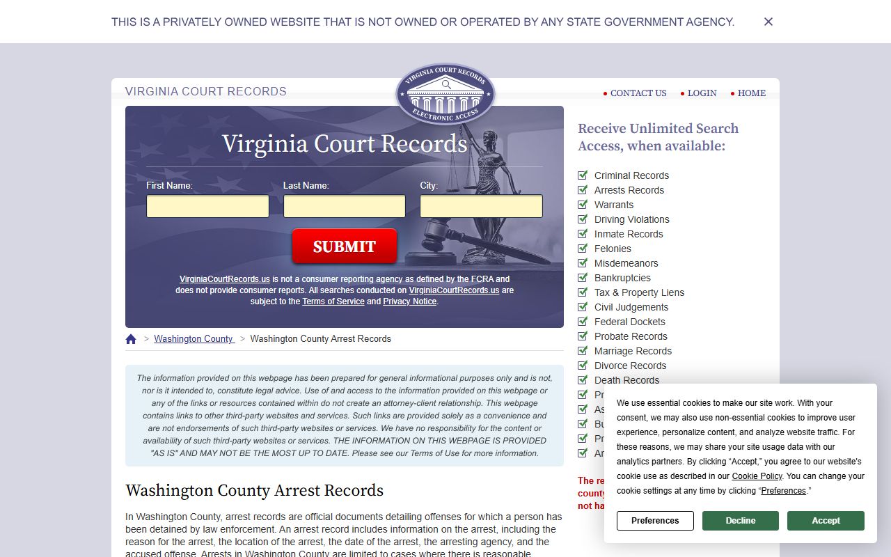Washington County released inmates arrest records guide